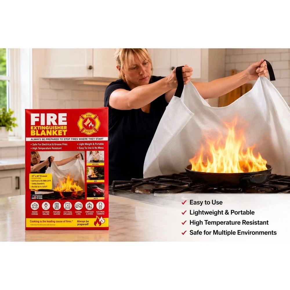 2 Pack Fire Extinguisher Blanket 40x40 Kitchen Grease BBQ RV Home Emergency New!